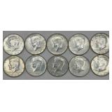 (10) U.S. 1967 Kennedy Half Dollars, 40% Silver