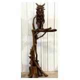 7-1/4ft Tall Teak Wood Owl On Branch Sculpture