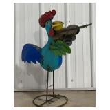28ï¿½ Metal Rooster Playing Violin Statue