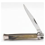 Vtg 11in Italian Horn Handle Stiletto Folding Knif
