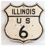 Vintage Illinois Route 6 Embossed Metal Shield Roa