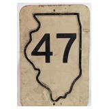 Vintage Illinois State Route 47 Embossed Metal Roa