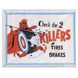 4ft 1950s-60s Devil Tire Auto Shop Canvas Banner