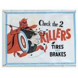 4ft 1950s-60s Devil Tire Auto Shop Canvas Banner