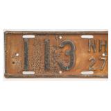 Original 1927 New Hampshire Motorcycle 3-Digit Lic