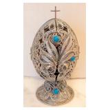 Faberge Style Filigree Egg with Madonna and Child