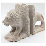 Carved Stone Lion Bookends