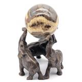 Bronze Elephant and Natural Stone Ball Statue