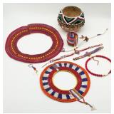 African Bead Work Necklaces, Bracelets, & Pot