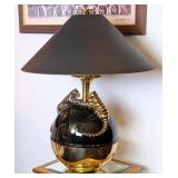 1988 Black & Brass Tiger & Leopard Table Lamp by C