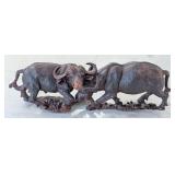 Carved Wood Fighting Cape Buffalo Sculpture