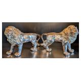 (2) Silver Plate Lion Statues