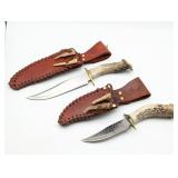 (2) Custom Jeweled Stag Fixed Blade Knives w/ Shea