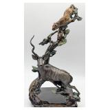 1997 Leopard and Greater Kudu Bronze Sculpture by