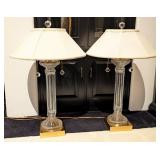 Ornate Glass and Brass Table Lamp Set