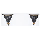 (2) Black & Gold Carved Wood Elephant Wall Shelves