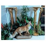 (2) Gilded Wood Rams Head Pedestals