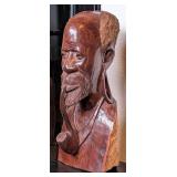 Live Edge Carved African Ironwood Bust w/ Pipe