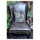 Drexel Heritage Faux Crocodile Carved Wood Wingbac