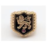 Lion Crest 10k Yellow Gold Mens Ring