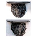 Pair of Wood Carved Lion Bust Wall Shelves
