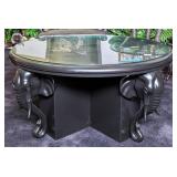 Black Lacquer Elephant & Glass Top Coffee Table