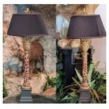 Pair of Brass and Cheeta Print Column Table Lamp