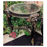 Black and Gold Rams Head Glass Top End Table