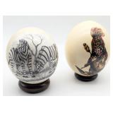 Scrimshawed & Hand Painted Ostrich Egg Art