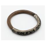 Antique Chinese Carved Bamboo Bangle Bracelet w/ R