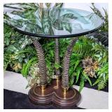 Maitland-Smith Bronze & Leather Faux Horn Glass To