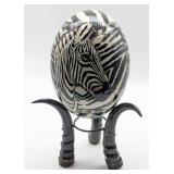 Painted Ostrich Egg with Polished Horn Base