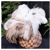 Plume of White Peacock Feathers & Wicker Basket