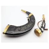 Pair of Intricate Carved Powder Horns / Flasks