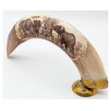 Scrimshaw Hippo Tooth w/ Hammered Copper Base