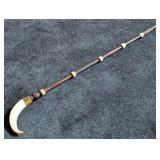 Carved Wood & Warthog Tusk Walking Cane