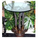 Maitland-Smith Bronze & Leather Faux Horn Glass To