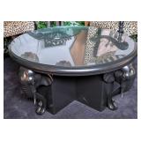 Black Lacquer Elephant & Glass Top Coffee Table
