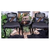 Pair of Cane Back Black Lacquer Arms Chairs