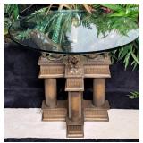 Neoclassical Lion Column Glass Top Table