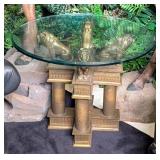 Neoclassical Lion Column Glass Top Table