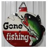 21" Gone Fishing Single Sided Metal Sign