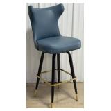 Blue Vinyl Black & Gold Metal Bar Stool