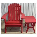 2 Pc. Red Poly Adirondack Chair w/ Side Table