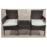 3 Pc. Brown Rattan Chairs & Side Table Outdoor Set