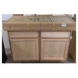 48" Unfinished Oak Vanity Base w/ Dual Sink Basin