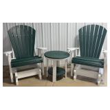 3 Pc. Green & White Poly Gliders w/ Side Table