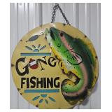 21" Gone Fishing Single Sided Metal Sign