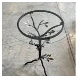 (L) Cardinal and Leaves End Table With Glass Top.