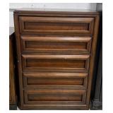 (L) 5 Drawer Wood Dresser. 51" x 35-1/2" x 17"